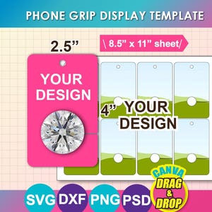 Phone Grip Display Card Template: 8.5"x11" Sheet (Digital Download)