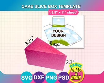 Cake Slice Box Template, Cake Slice Box SVG, Cake Box Svg, Canva, PSD, DXF, Ms Word Docx, Png, 8.5"x11" sheet, Printable