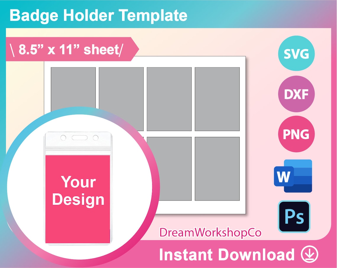Badge Holder Insert Template ID Badge Template Svg Pass Etsy