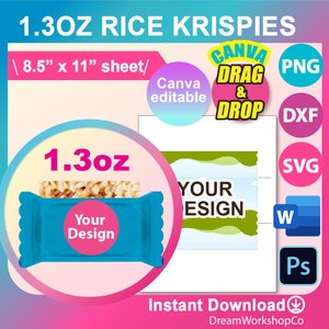 1.3oz Rice Crispy Scalloped Template, Rice Crispy Wrapper template, SVG, DXF, Canva, Ms Word Docx, Png, Psd, 8.5&quot;x11&quot; sheet, Printable