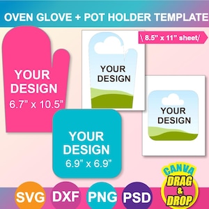 Ofenhandschuh Topflappen Set Sublimationsvorlage, Ofenhandschuh und Topflappen Vorlage, Sublimation, Telefonkartenhalter SVG, DXF, Canva, Png, PSD