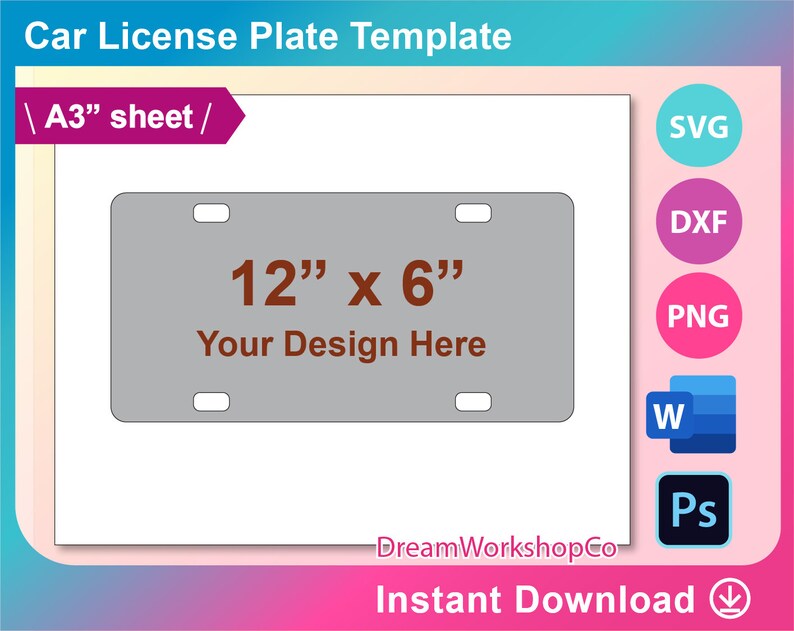 Car License Plate Sublimation Template SVG DXF Ms Word Etsy