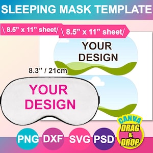 Sleeping Eyemask Sublimation, Canva, PSD, PNG, SVG, Dxf 8.5x11" sheet, Printable, Instant Download