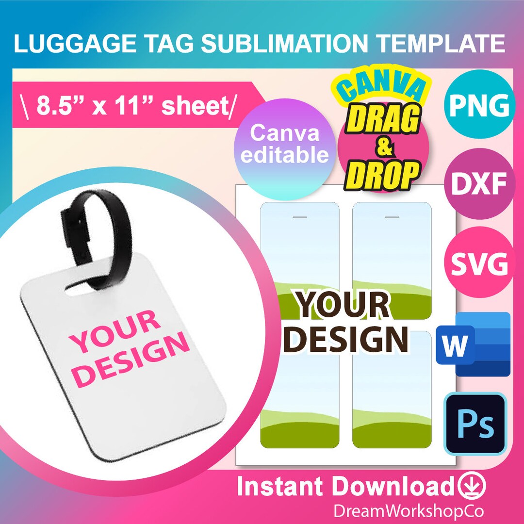 3 X 4.5 Luggage Tag Template, Template for Sublimation, SVG, Canva, DXF ...