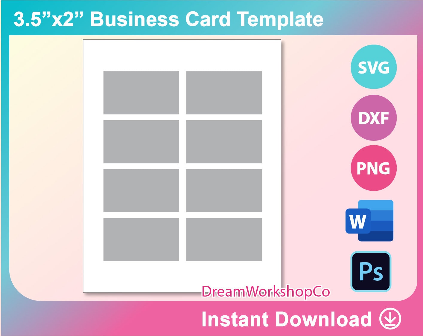 Business Card Template, Blank Template, SVG, DXF, Ms Word docx, Png, Psd,  22.22"x22" sheet, Printable, Instant Download Within Blank Business Card Template Microsoft Word