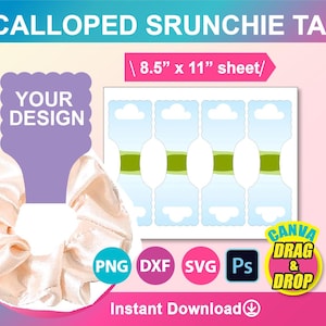 Scrunchie Tag Template Canva, SVG, DXF, Ms Word Docx, Png, Psd, Sublimation 8.5"x11" sheet
