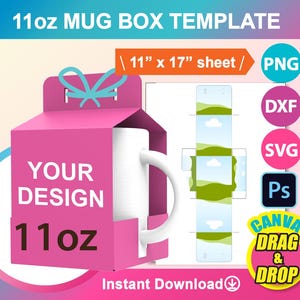 11oz Mug Holder Template, Mug Box Template, Mug Gift Box Template, SVG, Canva, DXF, Ms Word Docx, Png, Psd, 11&quot; x 17&quot; size sheet, Printable