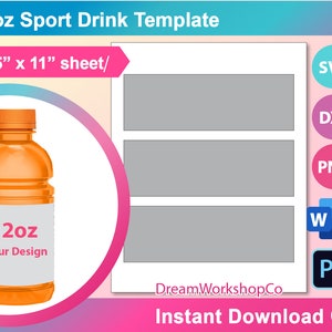 K&ouml;nnte beinhalten: Eine Vorlage f&uuml;r ein 12oz Sportgetr&auml;nke-Etikett. Die Vorlage ist auf einem Blatt Papier im Format 8,5 Zoll x 11 Zoll. Die Vorlage hat drei rechteckige Bereiche f&uuml;r Text oder Bilder. Die Vorlage ist in den Formaten SVG, DXF, PNG, Word und Photoshop verf&uuml;gbar.