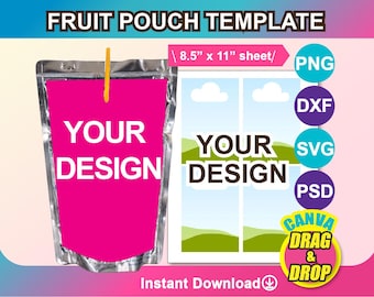 Modèle d&#39;étiquette de pochette de sac de jus, SVG, toile, DXF, MS Word Docx, Png, Psd, feuille 8,5 x 11 po, imprimable