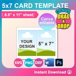 5x7 Einladung Vorlage, Postkarte, Dankeskarte, SVG, DXF, Canva, Ms Word docx, Png, Psd, 8,5 "x 11" Blatt, bedruckbar, Instant Download