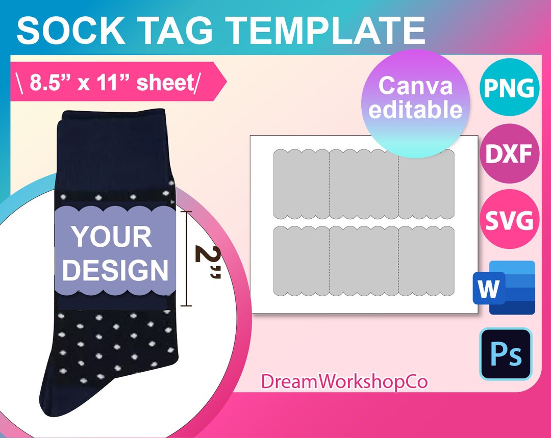 Scalloped Sock Tag Sock Wrapper Template SVG Sock Gift Tag Etsy