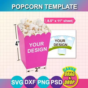 Popcorn Box Template (svg, dxf, png, psd, docx, canva), Printable (Digital Download)