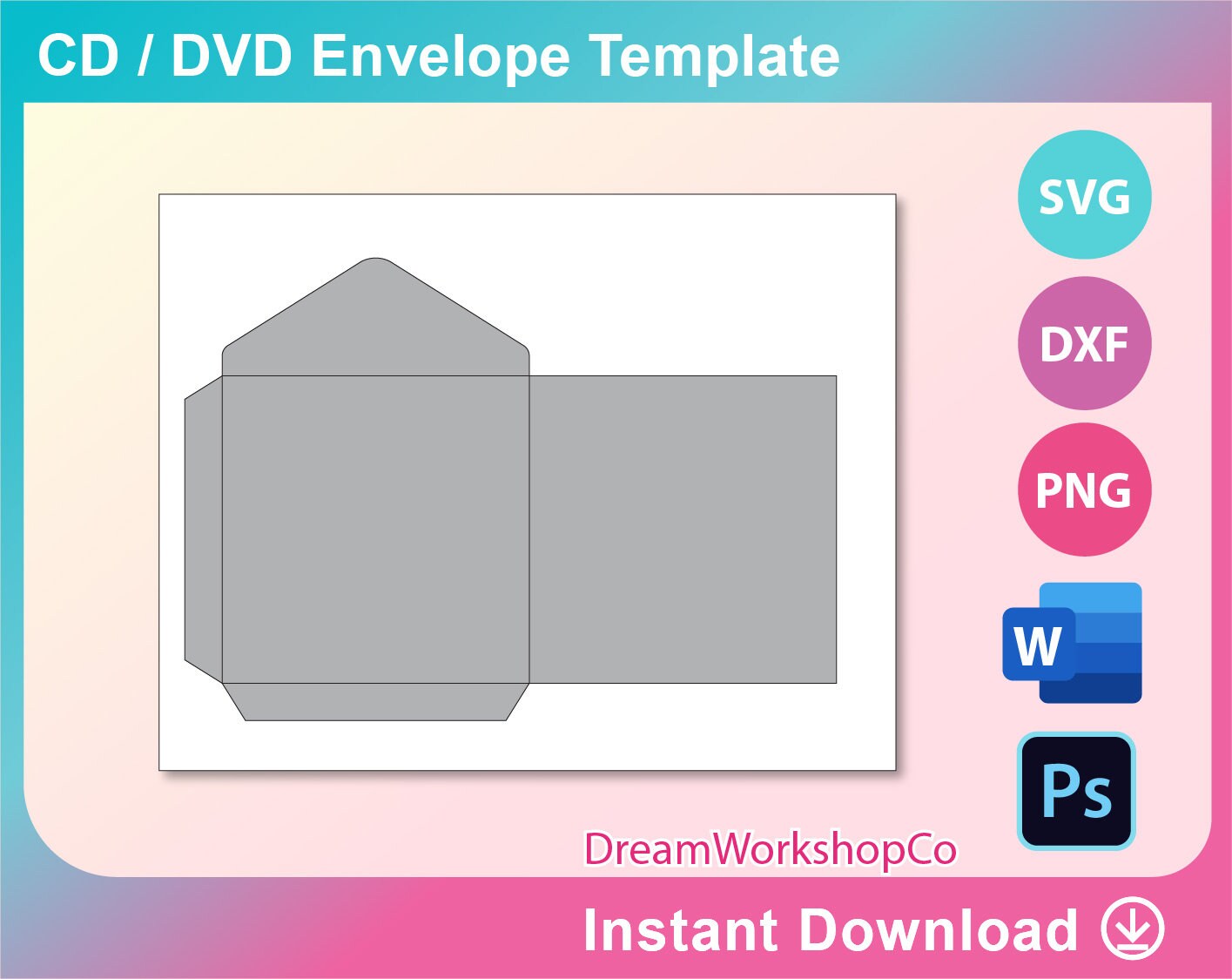 CD Envelope Template Ms word PSD Png SVG Dxf | Etsy