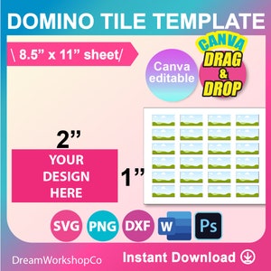 1x2 Domino Tile Template, SVG, DXF, Ms Word docx, Png, Psd, 8.5&quot;x11&quot; sheet, Printable, Instant Download
