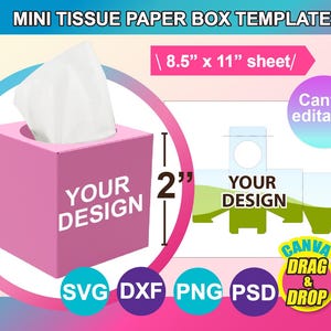 Modello per mini scatola di fazzoletti, modello per scatola di fazzoletti in formato SVG, matrimonio, modello per scatola regalo, Canva, Ms Word, PSD, PNG, Canva, SVG, DXF, foglio 8,5x11", stampabile