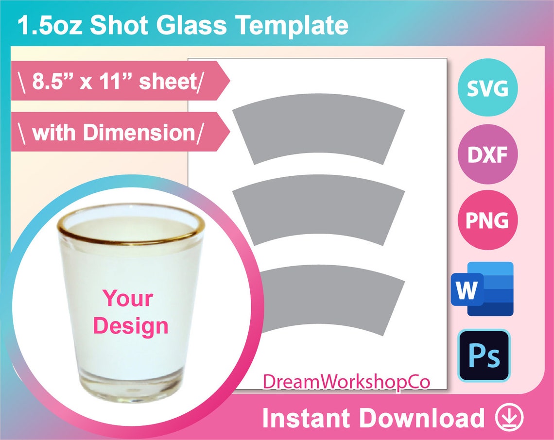 1.5oz Shot Glass template Sublimation Ms word PSD PNG Etsy