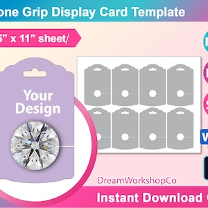 Phone Grip Display Card, Phone Grip Card Template, SVG, DXF, Ms Word ...