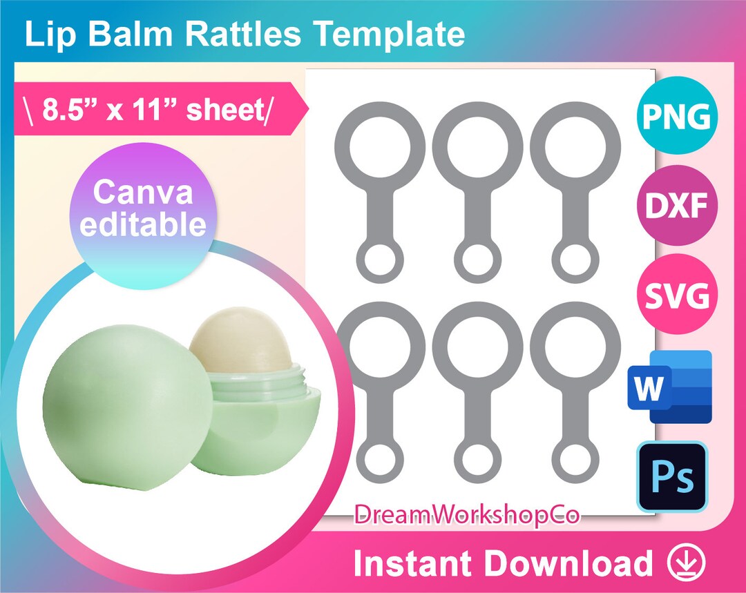 Rattles Lip Balm Holder Template, Baby Pacifier Lip Balm Holder Template SVG, Canva, DXF, DOCX