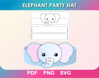 Elephant paper coloring crown, PDF, SVG, PNG, 8.5"x11" sheet, Printable