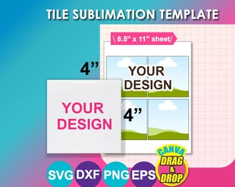 4inch Ceramic Tile Sublimation Template SVG, PNG, Canva (8.5"x11" Sheet)