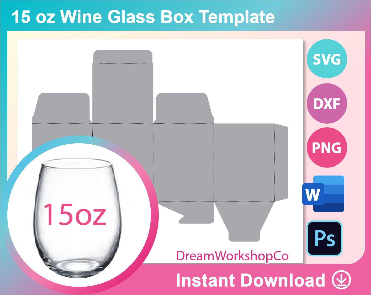15 oz Wine Glass Box Template Sublimation Ms word PSD PNG Etsy