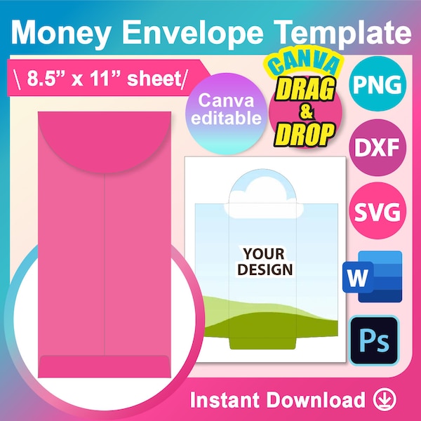 Money Holder, Money Envelope Template, Case Envelope Cut file, SVG, Canva, Ms word, PNG, SVG, Dxf, 8.5x11" sheet, Printable