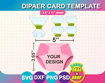 Diaper Card Template with Insert, SVG, DXF, Canva, Ms Word Docx, Png, Psd, 8.5"x11" sheet, Printable