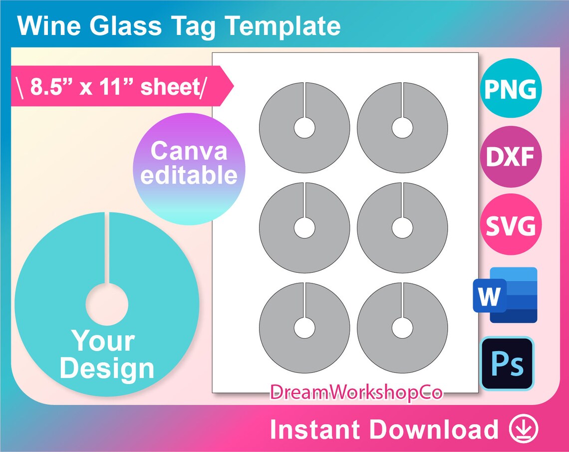 3 Wine Glass Tag Template Wine Glass Name Tag Template Etsy