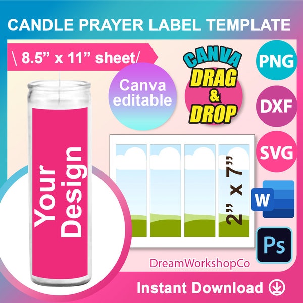 Tall Prayer Candle Template, Sublimation Template, Canva, SVG, DXF, Ms Word Docx, Png, Psd, 8.5"x11" sheet, Printable