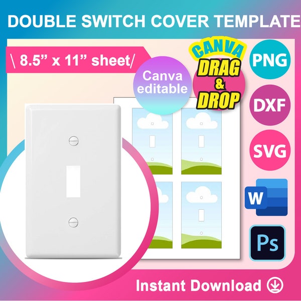 Light Switch Cover template, Switch Plate Cover Template, Double Switch Plate cover Template, SVG, Canva, DXF, Ms Word Docx, Png, Psd