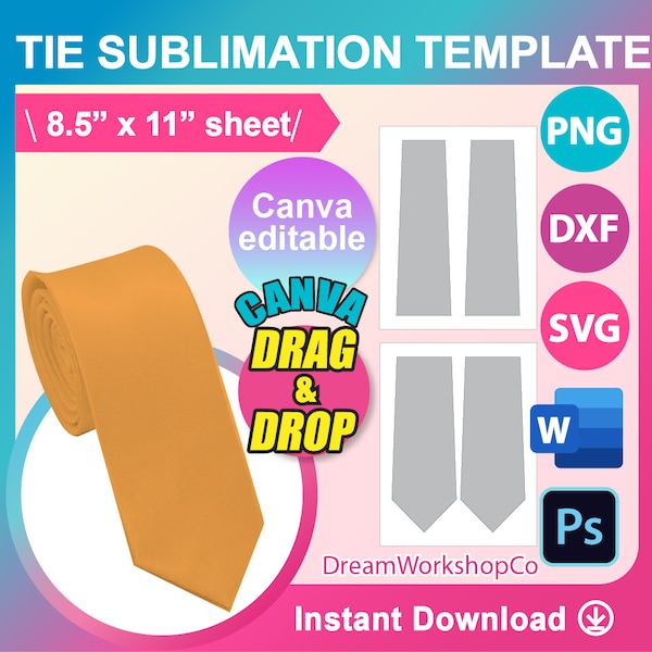 Tie Template, Tie Sublimation template, PSD, SVG, DXF, Publisher Png, Printable, Instant Download