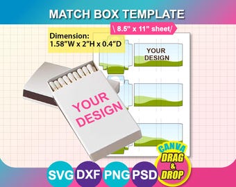 Matchbox Template, Matchbox Template SVG, DXF, Canva, Ms Word DOCX, Png, Psd, 8.5"x11" sheet, Printable