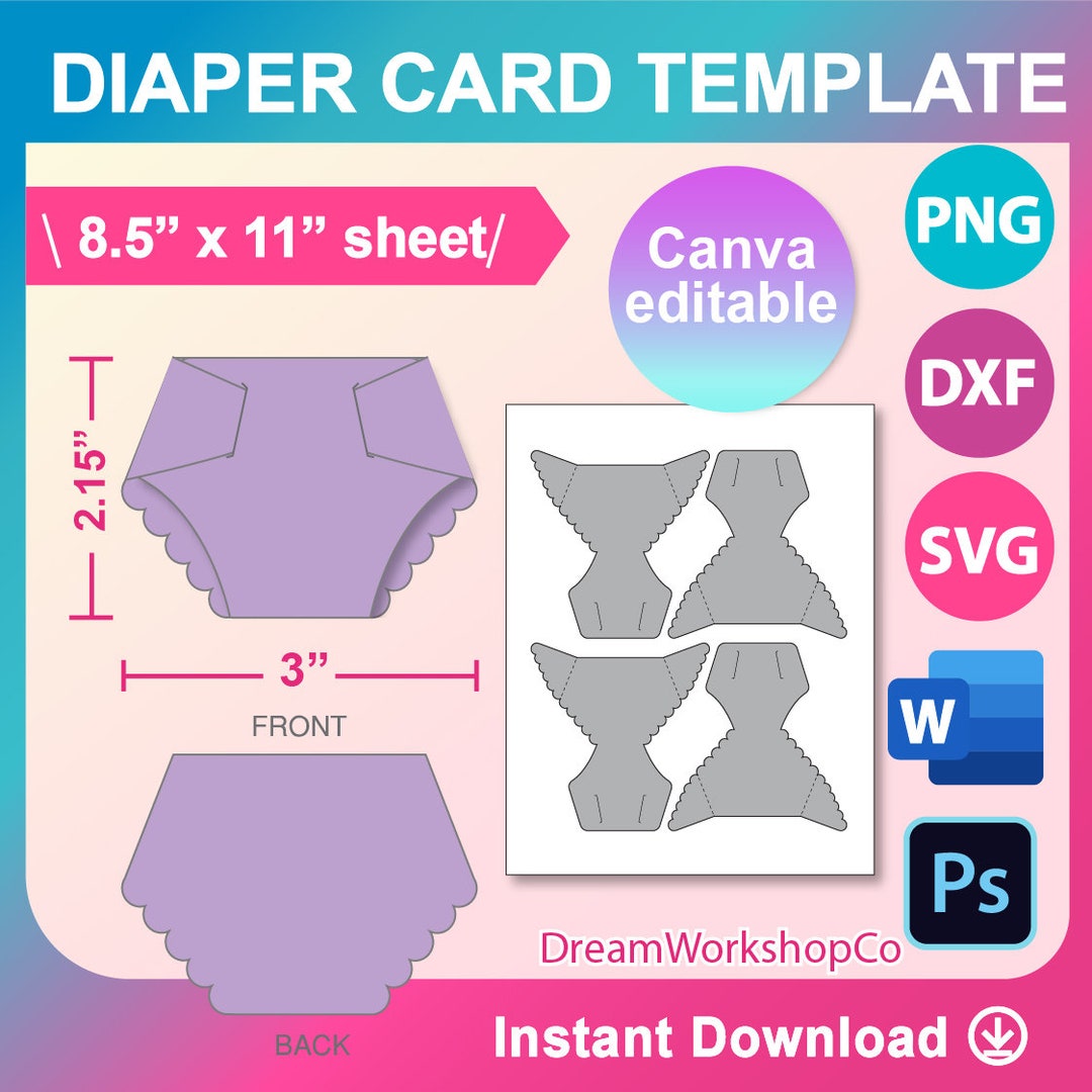 Diaper Card Template, SVG, DXF, Canav, Ms Word Docx, Png, Psd, 8.5x11