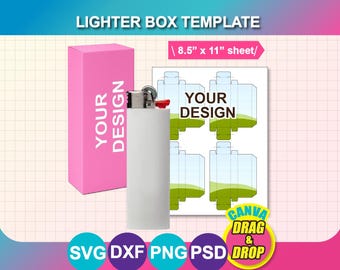 Lighter Box Template, Lighter Gift Box template, Canva, SVG, DXF, DOCX, Png, Psd,  8.5x11" sheet, Printable