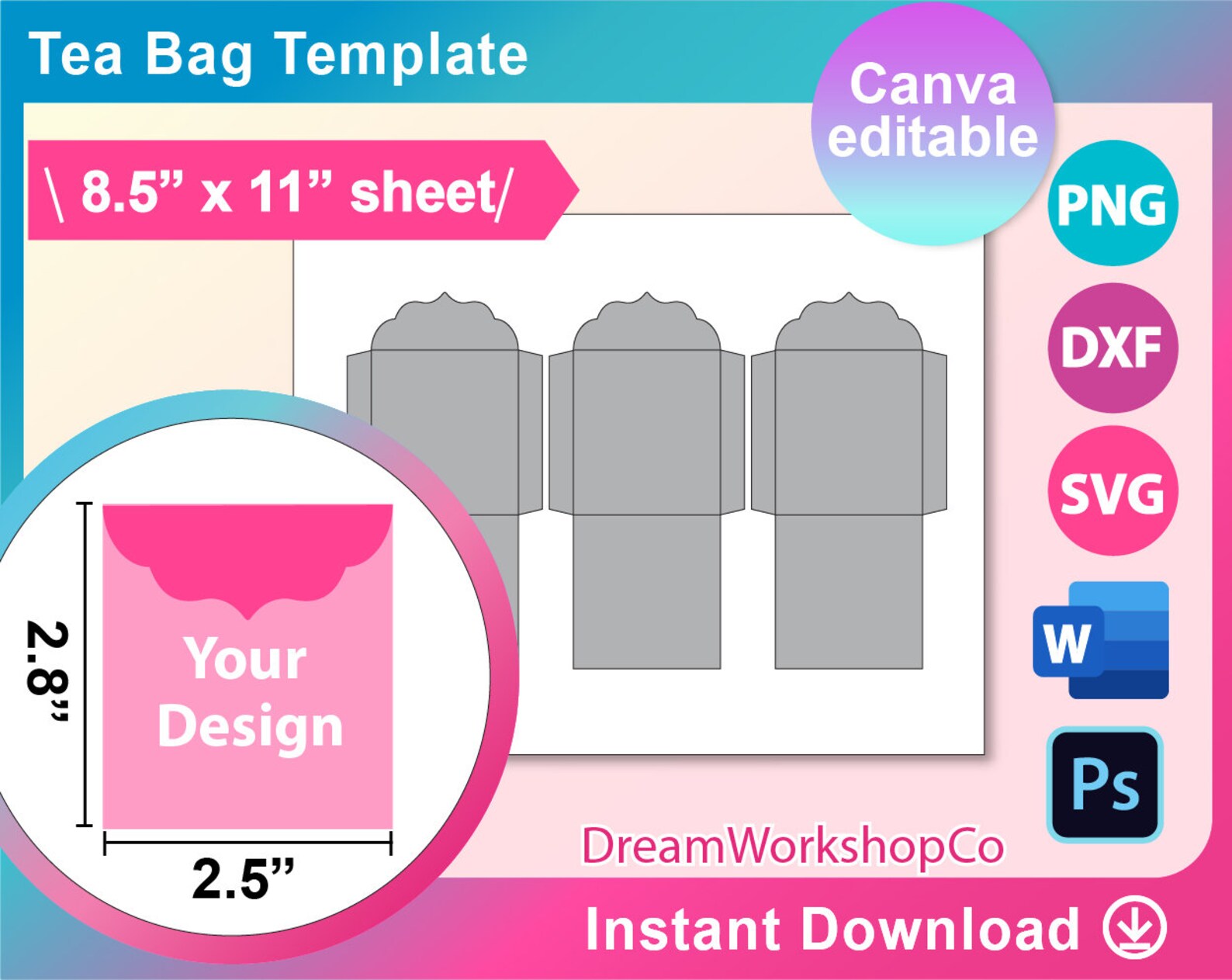 Tea Bag Envelope Template Seed Packet Template. Canva Ms Etsy