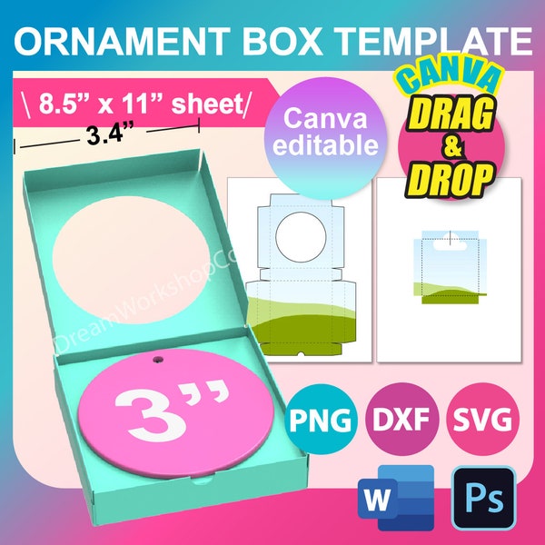 Ornament Box Template, Ornament Gift Box Template, Ceramic Ornament Box Template SVG, Ornament Box, DXF, Canva, Ms Word Docx, Png, Psd