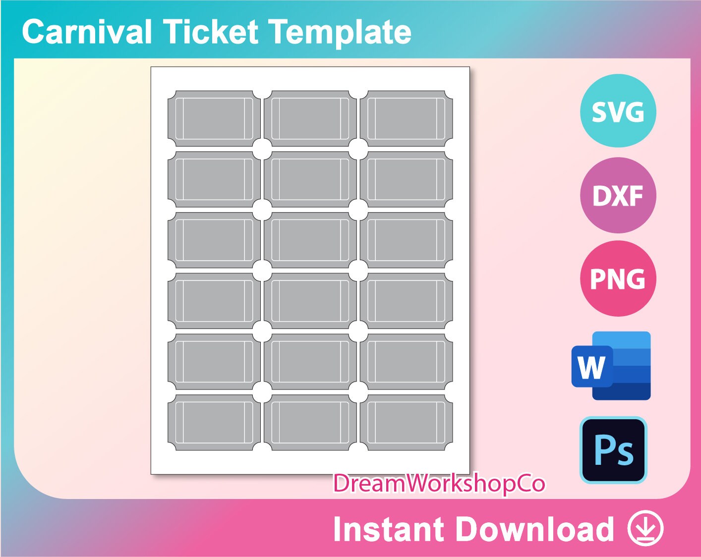 carnival ticket template ms word psd png svg dxf etsy