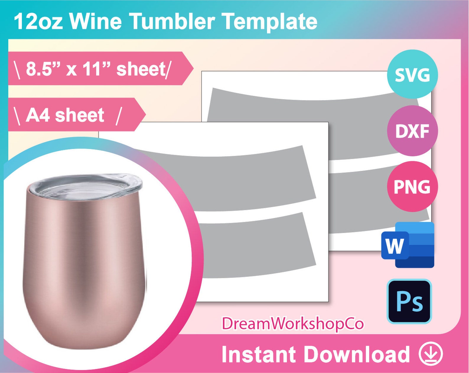 12oz Wine Tumbler Template Sublimation Ms Word PSD PNG Etsy