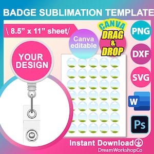 Badge Reel Sublimation,  Badge Reel Display Card, Badge Reel Card Template, SVG, Canva, DXF, Ms Word docx, Png, Psd, 8.5&quot;x11&quot; sheet