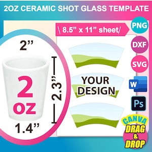 Modello per bicchierino da shot in ceramica da 2 once, stampabile, stampabile a sublimazione, Canva, MS Word, PSD, PNG, SVG, DXF, foglio 8,5"x11", stampabile, download immediato