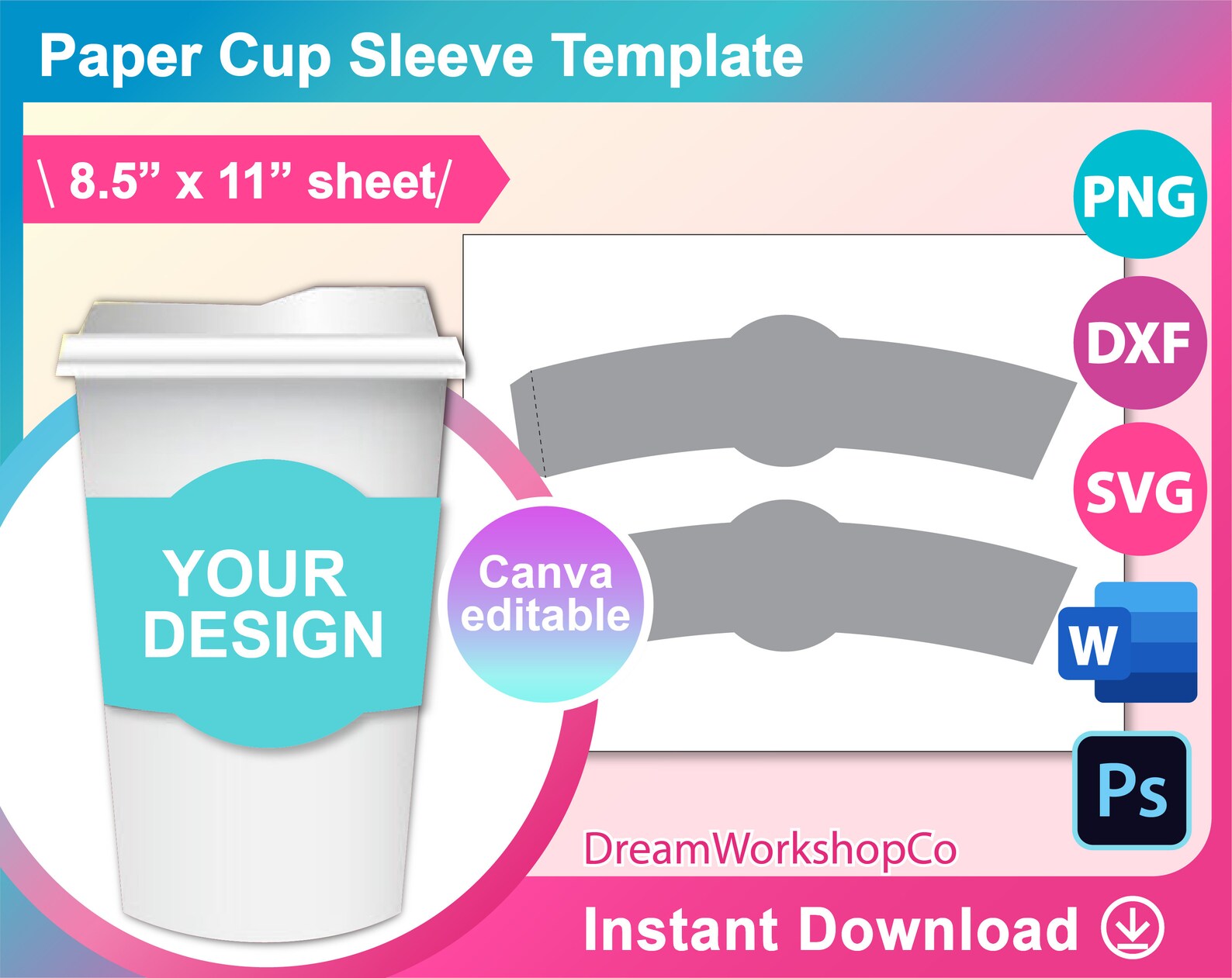 Paper Cup Sleeve Template Coffee Cup Sleeve Template SVG Etsy
