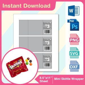 Small Pack Rainbow Candy Template, treat bag template, candy treat bag template SVG, DXF, Ms Word Docx, Png, Psd, 8.5&quot;x11&quot; sheet, Printable