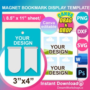 Magnetic Bookmark Holder Template, Bookmark Template SVG, Canva, DXF, Ms Word Docx, Png, PSD, 8.5&quot;x11&quot; sheet, Printable