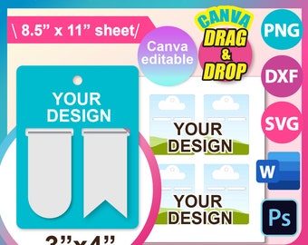 Magnetic Bookmark Holder Template, Bookmark Template SVG, Canva, DXF, Ms Word Docx, Png, PSD, 8.5&quot;x11&quot; sheet, Printable