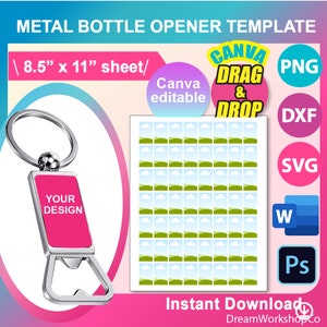Keychain Metal Bottle Opener Template, Bottle Opener sublimation SVG, Canva, DXF, Ms Word Docx, Png, Psd, 8.5&quot;x11&quot; sheet