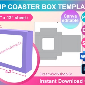 Cup Coaster Box Template, Cut Files, Cup Coaster Box Template SVG, DXF, Ms Word Docx, Png, Psd, 12x12&quot; sheet, Printable