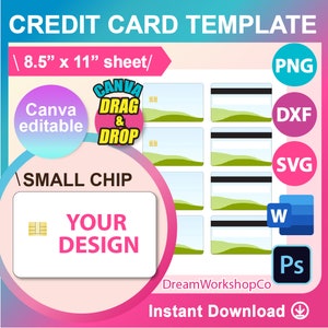 Plantilla de tarjeta de regalo, Plantilla de tarjeta de crédito, SVG, DXF, Canva, Ms Word docx, Png, Psd, hoja de 8,5"x11", Imprimible, Descarga instantánea