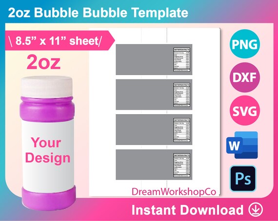 2oz Bubble Bottle Label Template Sublimation Template SVG | Etsy