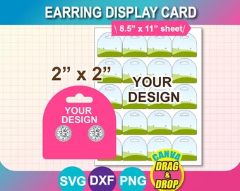 Earrings Display Card Template, SVG, DXF, Png, PSD, 8.5"x11" sheet, Printable