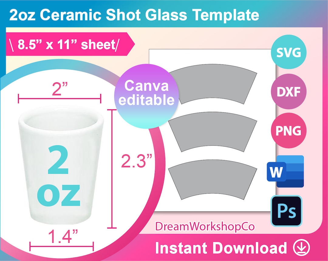 2oz Ceramic Shot Glass Template Sublimation Canva Ms Word Etsy